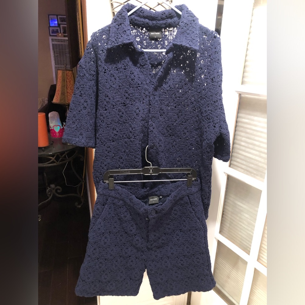 Men’s Daily Paper Blue Shield Lace/Crochet Top & Shorts M